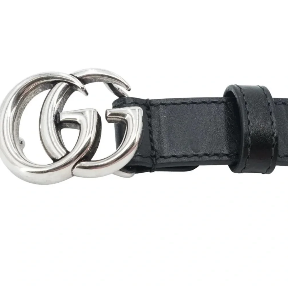 Gucci Black Leather Belt with Silver GG Logo